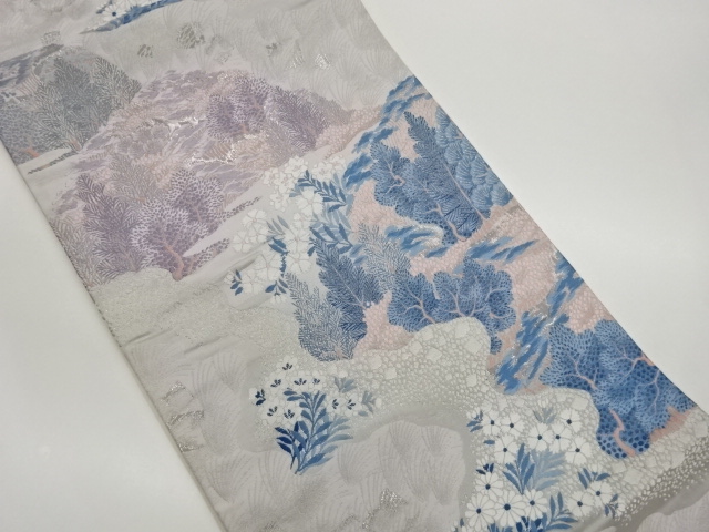 JAPANESE FUKURO OBI / PLATINUM​ FOIL / WOVEN FLOWERS